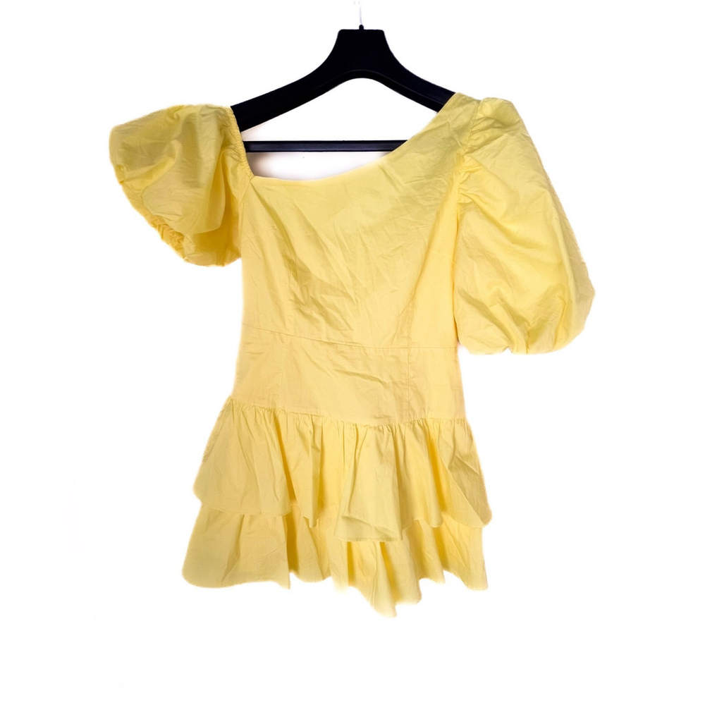 HelloMolly Dress Sz M Yellow Puff Sleeve Tiered Ruffle Mini Cottagecore Babydoll - Picture 5 of 13